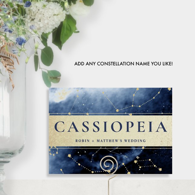 Constellation Cassiopeia (or Other) Blue Gold Table Number (Creator Uploaded)