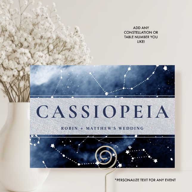 Constellation Cassiopeia (or Other) Blue, Silver Table Number (Creator Uploaded)