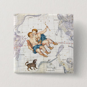 Constellation of Gemini with Canis Minor, plate 13 15 Cm Square Badge