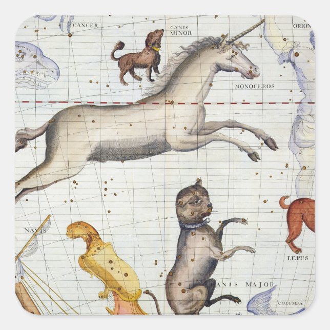 Constellation of Monoceros with Canis Major and Mi Square Sticker (Front)