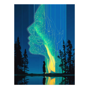 Constellations and aurora, minimalist line art photo print