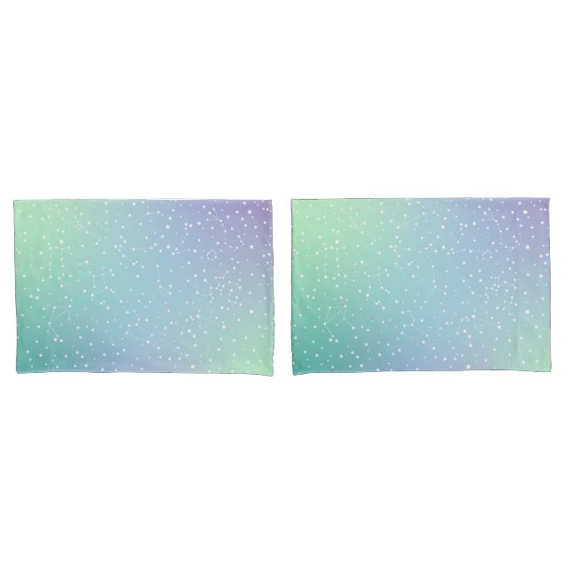Constellations Green Purple Gradient Stars  Pillowcase (Front-Set)