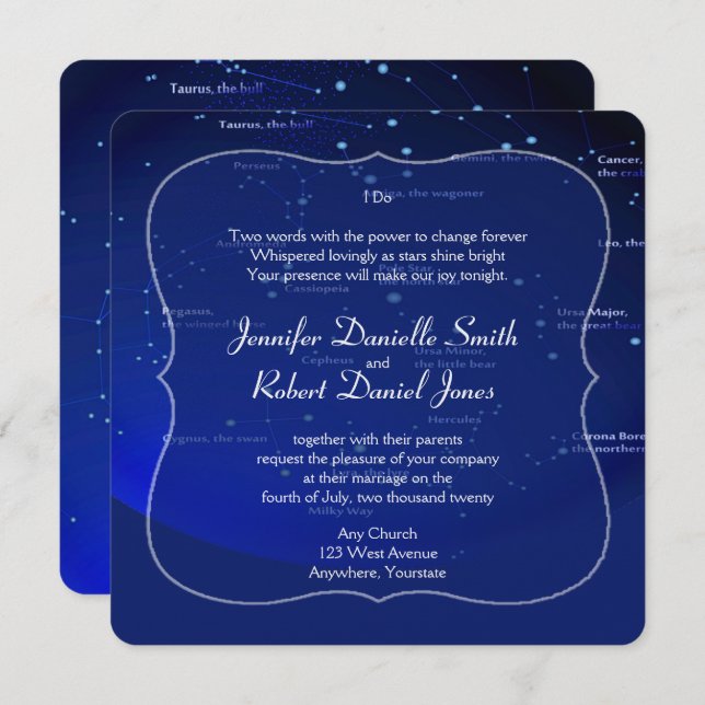 Constellations on Blue Wedding Invitation (Front/Back)