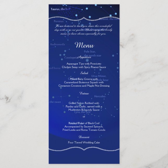 Constellations on Blue Wedding Menu (Front)
