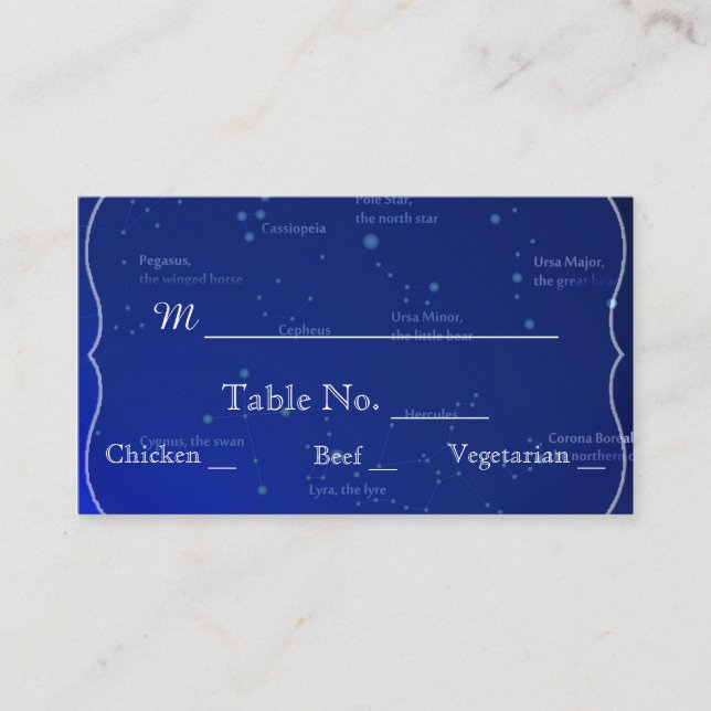 Constellations on Blue Wedding Place Cards (Front)