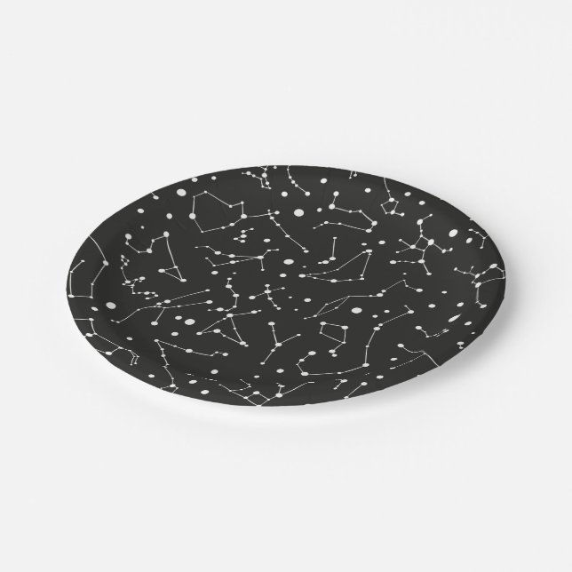 Constellations White and Black Paper Plate (Angled)