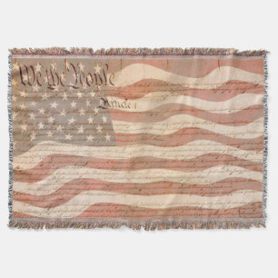 Constitution and the American flag Patriotic Throw Blanket