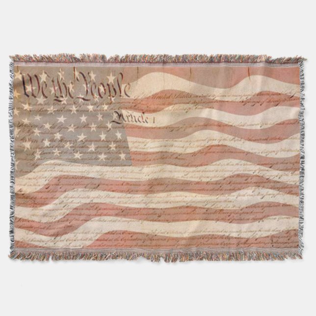 Constitution and the American flag Patriotic Throw Blanket (Front)