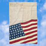 Constitution of the United States, American Flag Tea Towel<br><div class="desc">The first page of the Constitution of the United States of America and the American Flag. We the People of the United States, in Order to form a more perfect Union, establish Justice, insure domestic Tranquillity, provide for the common defence, promote the general Welfare, and secure the Blessings of Liberty...</div>