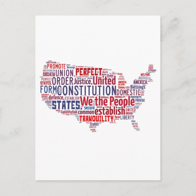 Constitution of the United States in Shape of USA Postcard (Front)