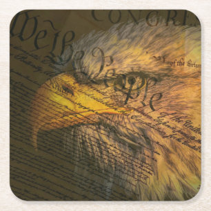 Constitution With Bald Eagle Square Paper Coaster