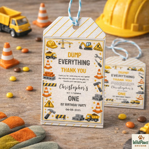 Construction 1ST Birthday   Builder Truck Party Gift Tags