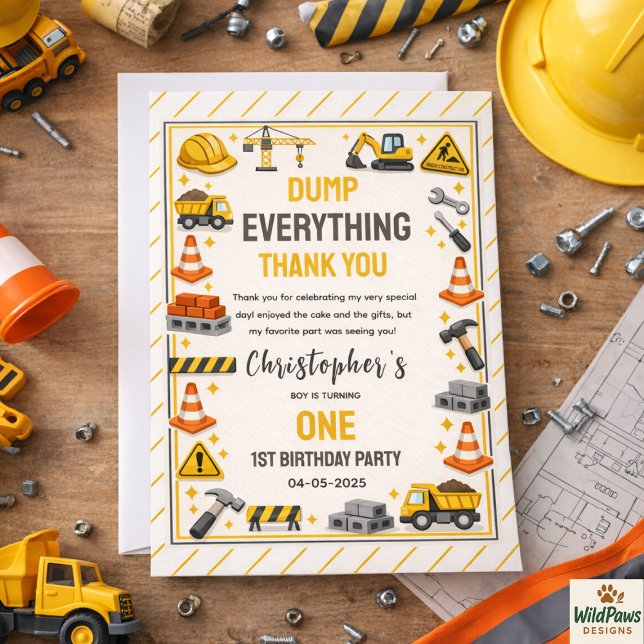 Construction 1ST Birthday | Builder Truck Party  Thank You Card (Construction 1ST Birthday | Builder Truck Party Thank You Card
)