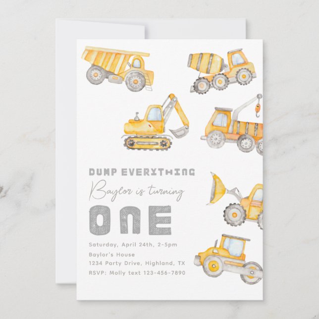 Construction 1st Birthday Invitation (Front)