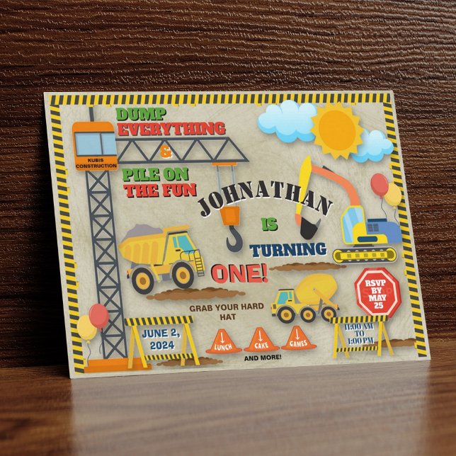Construction 1st Birthday Invitation (Creator Uploaded)
