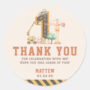 Construction 1st Birthday Party Classic Round Sticker