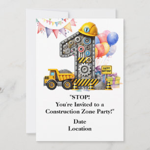 Construction 1st Birthday Party Invitation