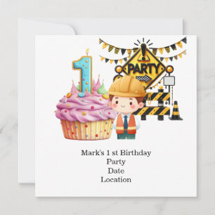 Construction 1st Birthday Party Save The Date