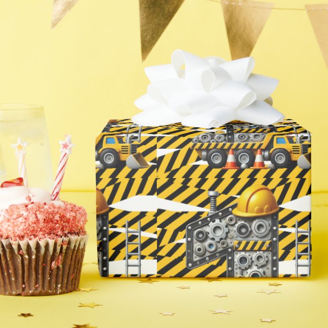 Construction 1st  Birthday Party Wrapping Paper (Birthday Party)