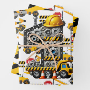 Construction 1st  Birthday Party Wrapping Paper Sheet