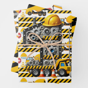 Construction 1st  Birthday Party Wrapping Paper Sheet
