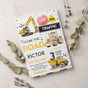Construction 3rd Birthday Invitation
