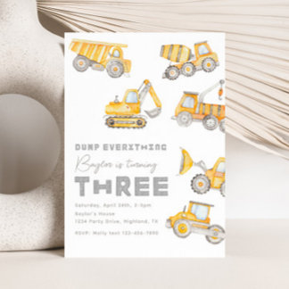 Construction 3rd Birthday Invitation