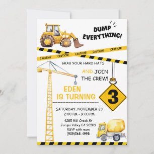 Construction 3rd Birthday Invitation