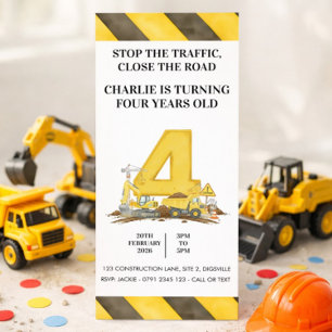Construction 4th Birthday Invitation