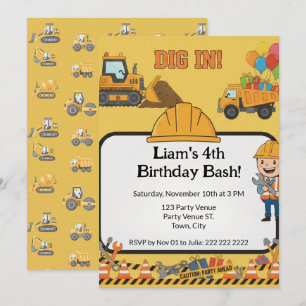 Construction 4th Birthday Invitation   Boy Truck 
