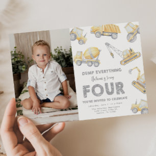 Construction 4th FOUR Birthday Party Invitation