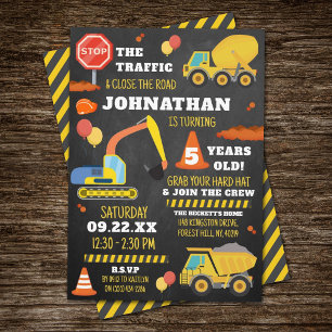 Construction 5th Birthday Invitation