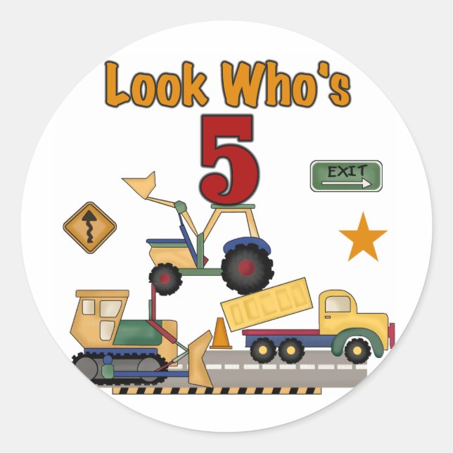 Construction 5th Birthday Tshirts and Gifts Classic Round Sticker (Front)