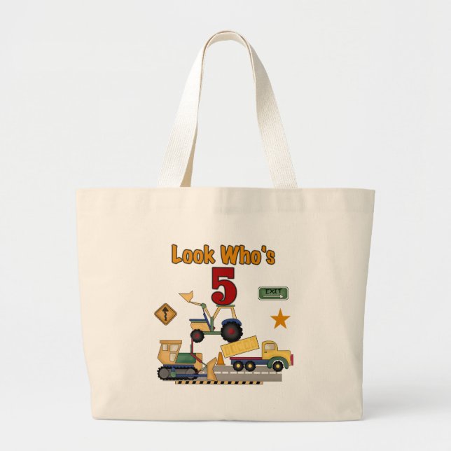 Construction 5th Birthday Tshirts and Gifts Large Tote Bag (Front)
