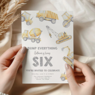 Construction 6th SIX Birthday Party Invitation