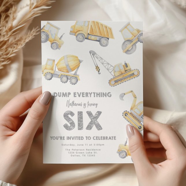 Construction 6th SIX Birthday Party Invitation (Creator Uploaded)