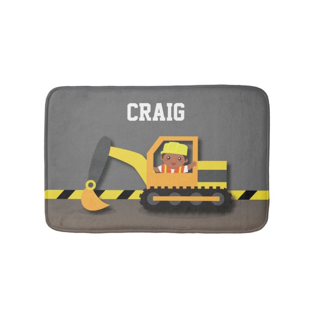 Construction African American Boys Room Decor Bath Mat (Front)