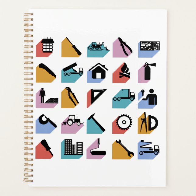 Construction and DIY Home Improvement Icons Planner (Front)
