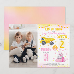 Construction and Princess  Siblings Joint Birthday Invitation