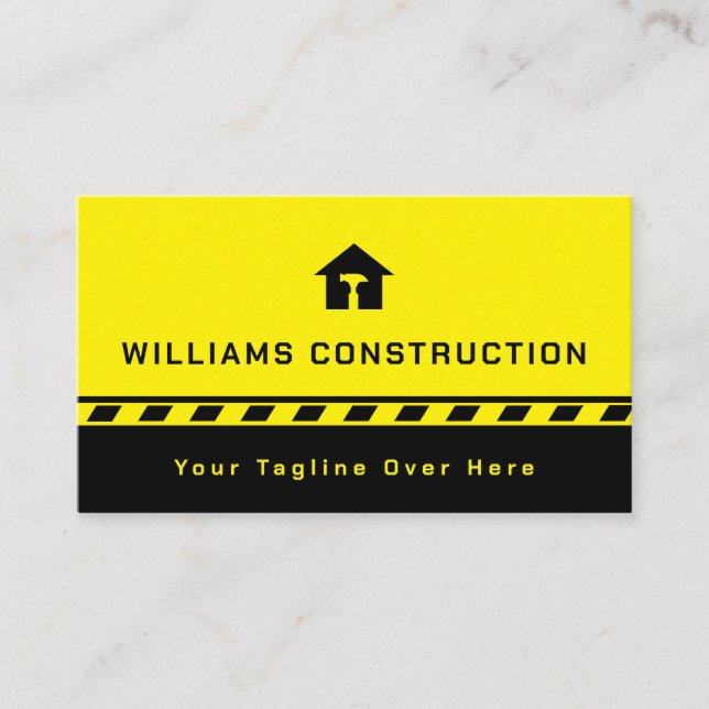 Construction and repair inspired black yellow  business card (Front)