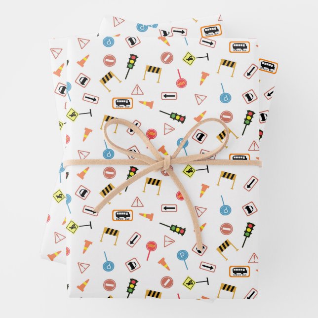 Construction and Road Signs White. Wrapping Paper (In situ)