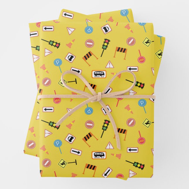 Construction and Road Signs Yellow. Wrapping Paper (In situ)