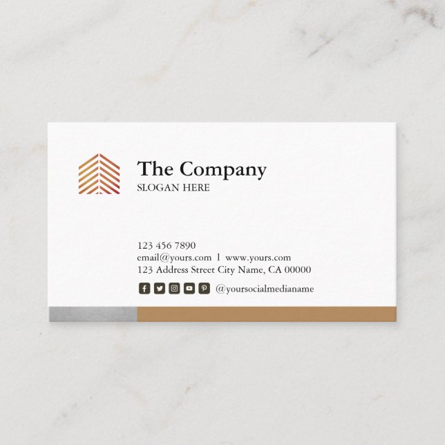 Construction Architect Social Silver Business Card (Front)