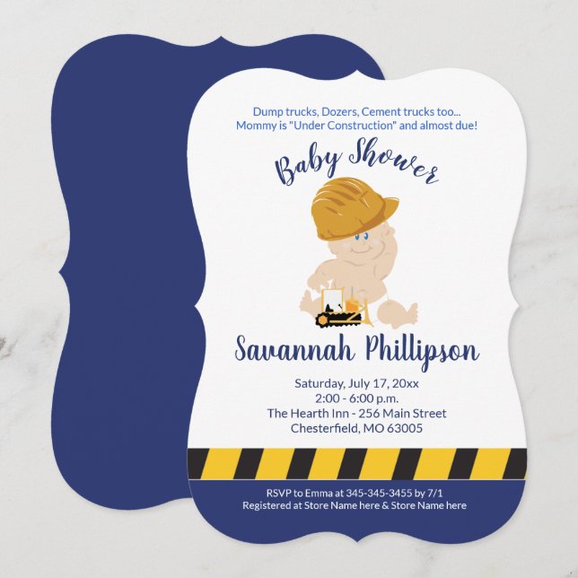 Construction Baby Boy Baby Shower Invitation (Front/Back)