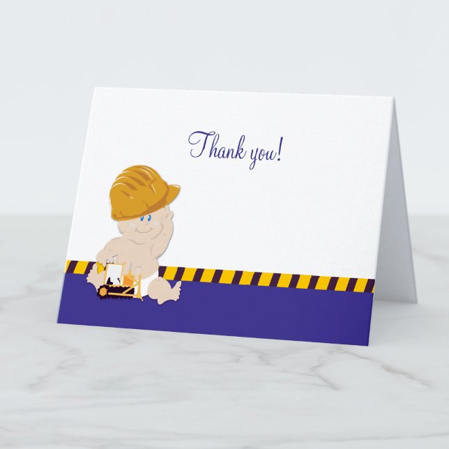 Construction Baby Boy Bulldozer Thank you Notes (Construction Baby Shower Folded Thank You Notes)