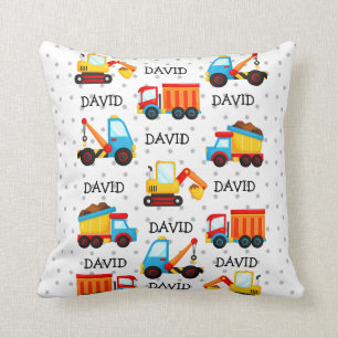 Construction Baby Boy Name Toys Truck Personalised Cushion