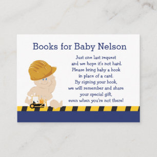 Construction Baby Customised Book Request Cards