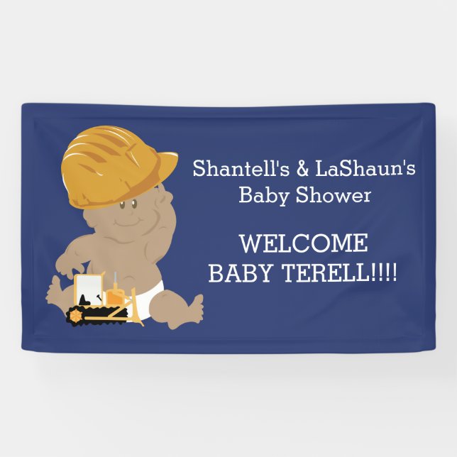 Construction Baby Shower (Dark Skin) Custom Banner (Horizontal)