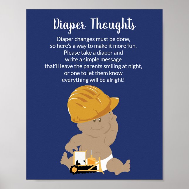 Construction Baby Shower Diaper Thoughts Game Poster (Front)
