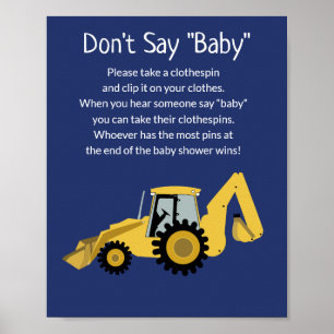 Construction Baby Shower Don't Say Baby Game Poster